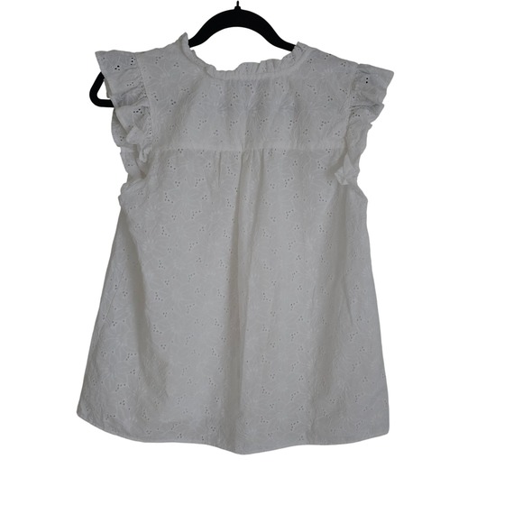 LOFT White Eyelet Lace Blouse Ruffled Sleeve M Cottagecore Boho Coastal Top - Picture 5 of 15